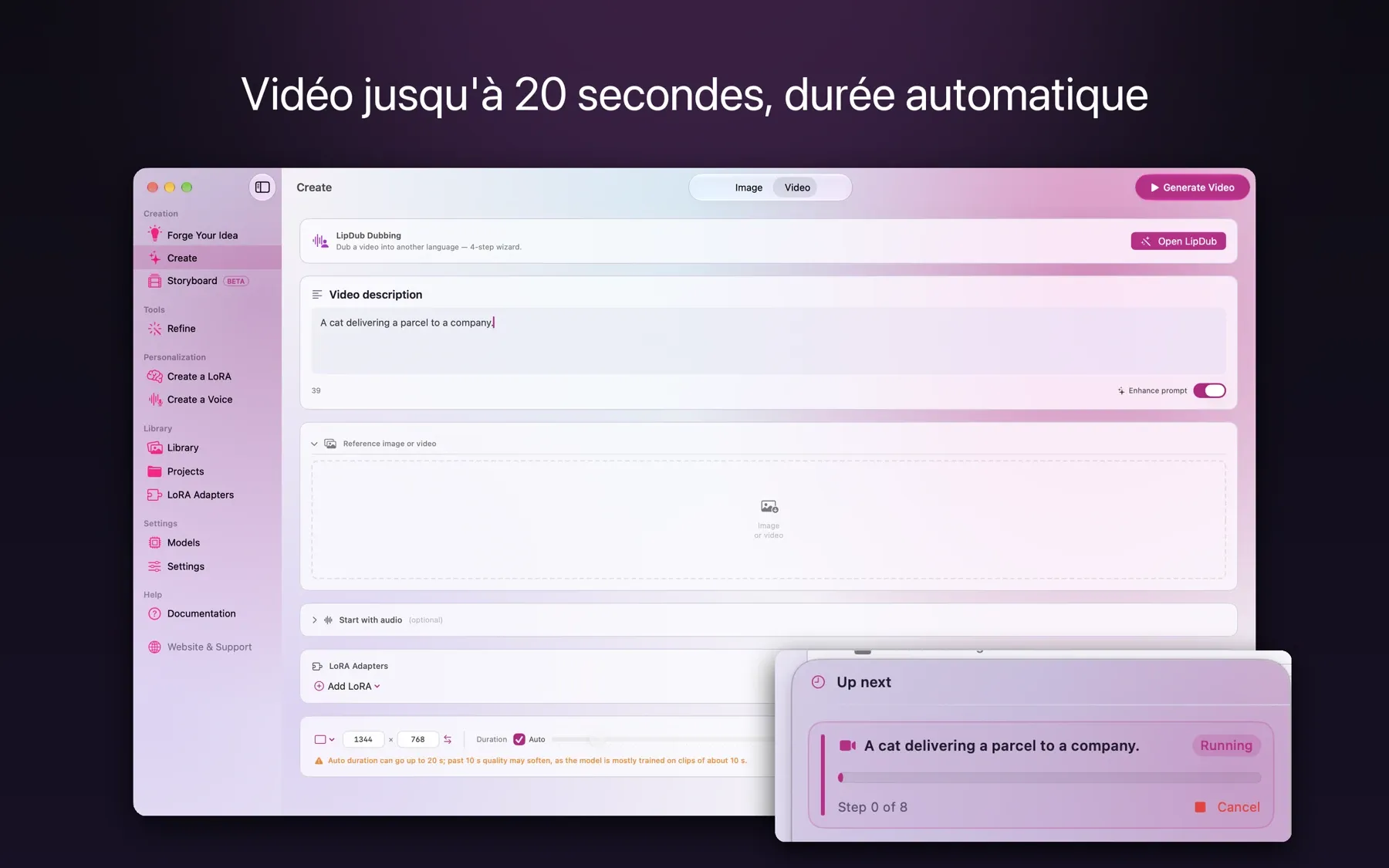Vidéo jusqu’à 20 secondes, durée automatique