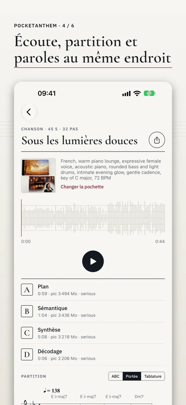 Écoute, partition et paroles au même endroit
