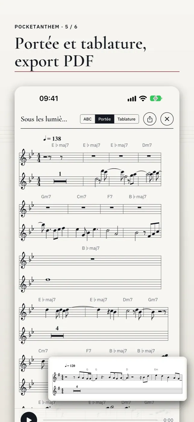 Portée et tablature, export PDF